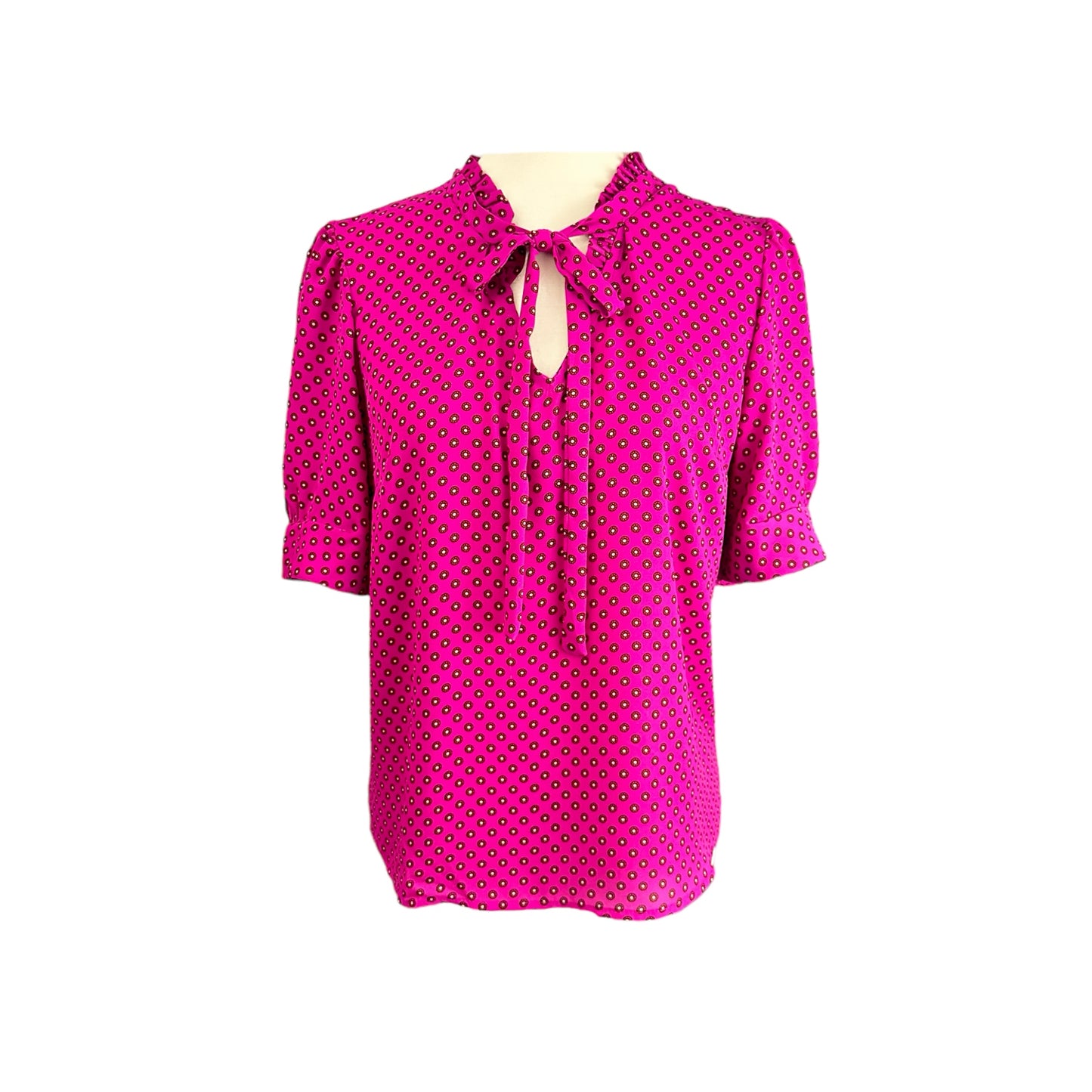 CeCe Print Puff Sleeve Blouse in Radiant Fuchsia