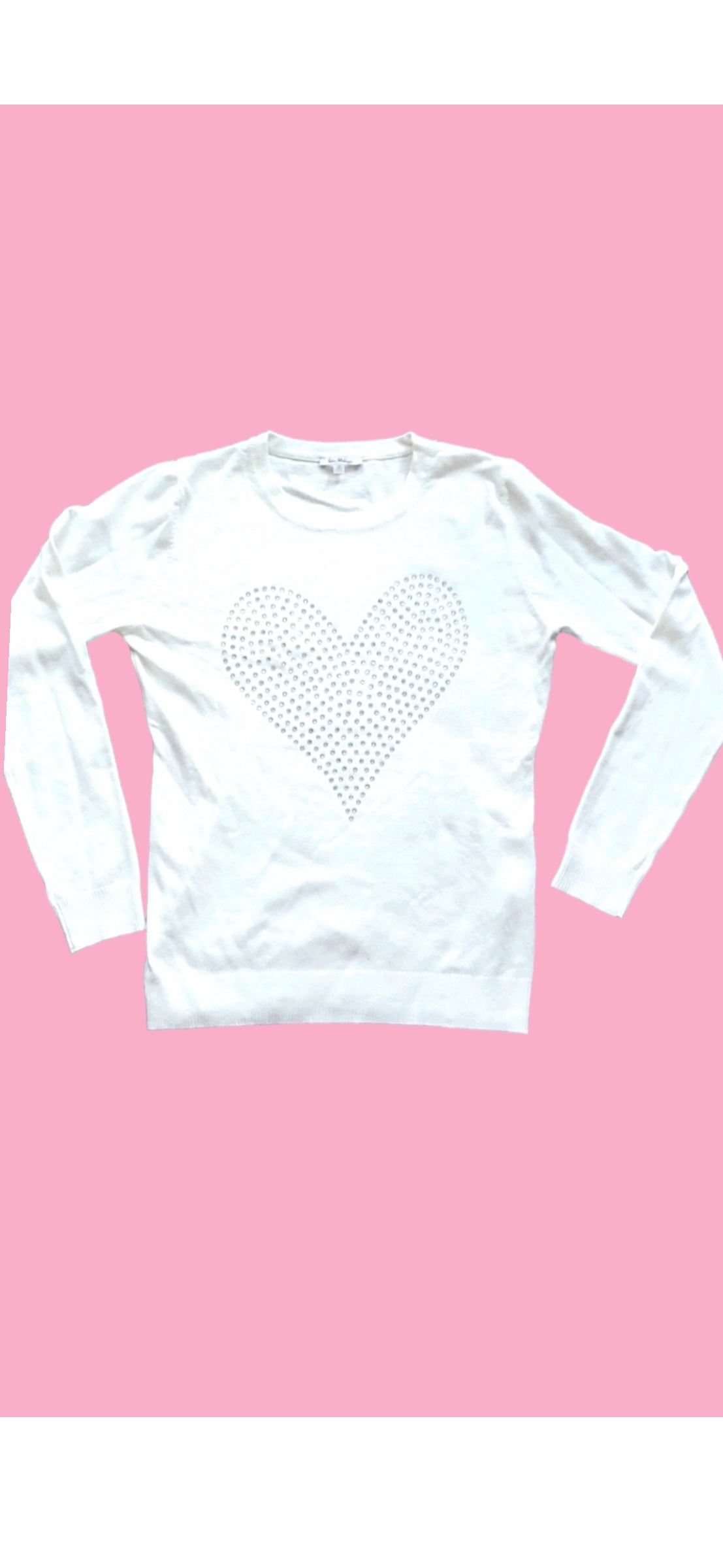 Vila Milano heart rhinestones long sleeve white sweater