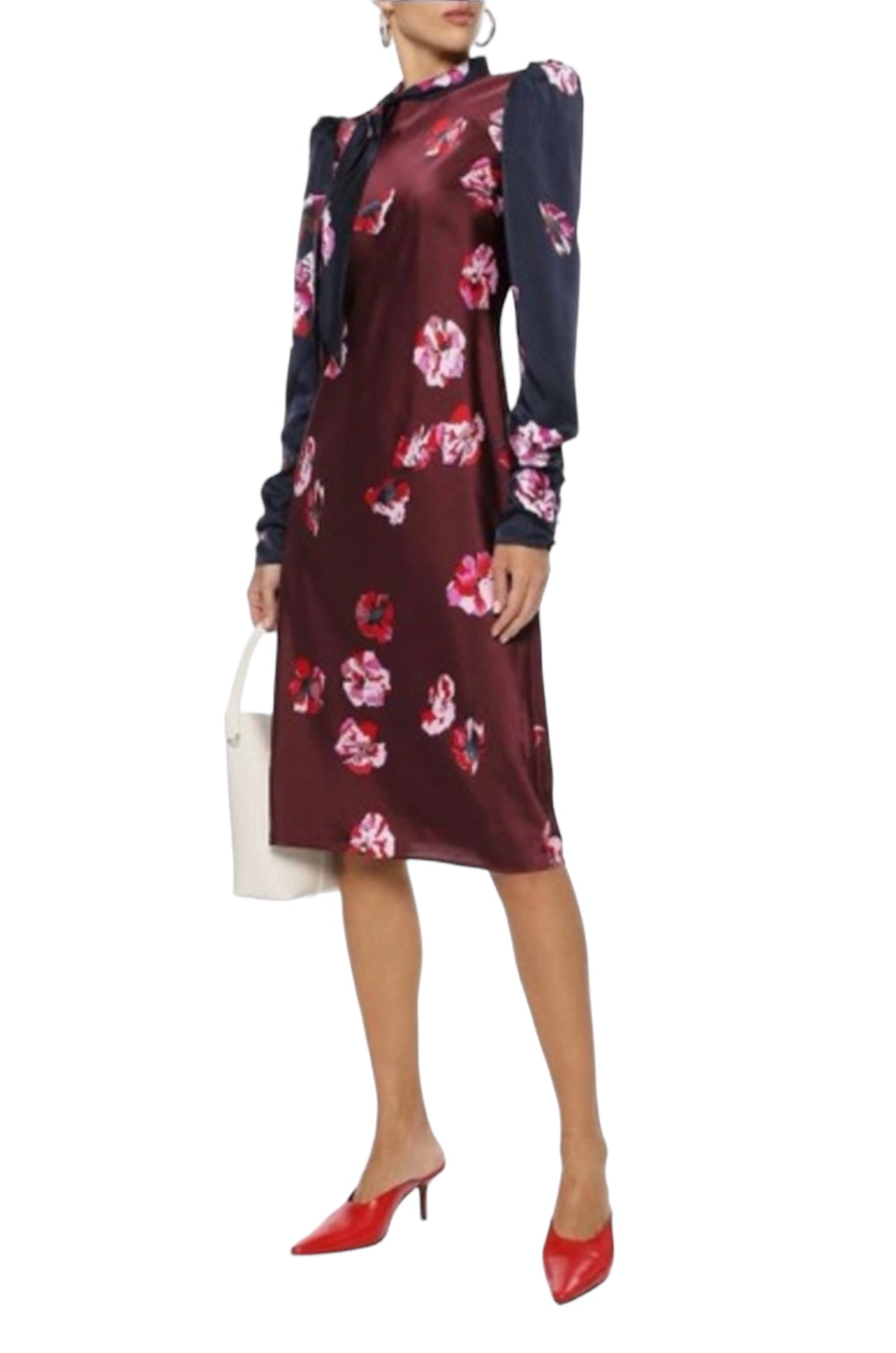 Joie Kylan Floral Long Sleeve Pencil Dress Neck Tie