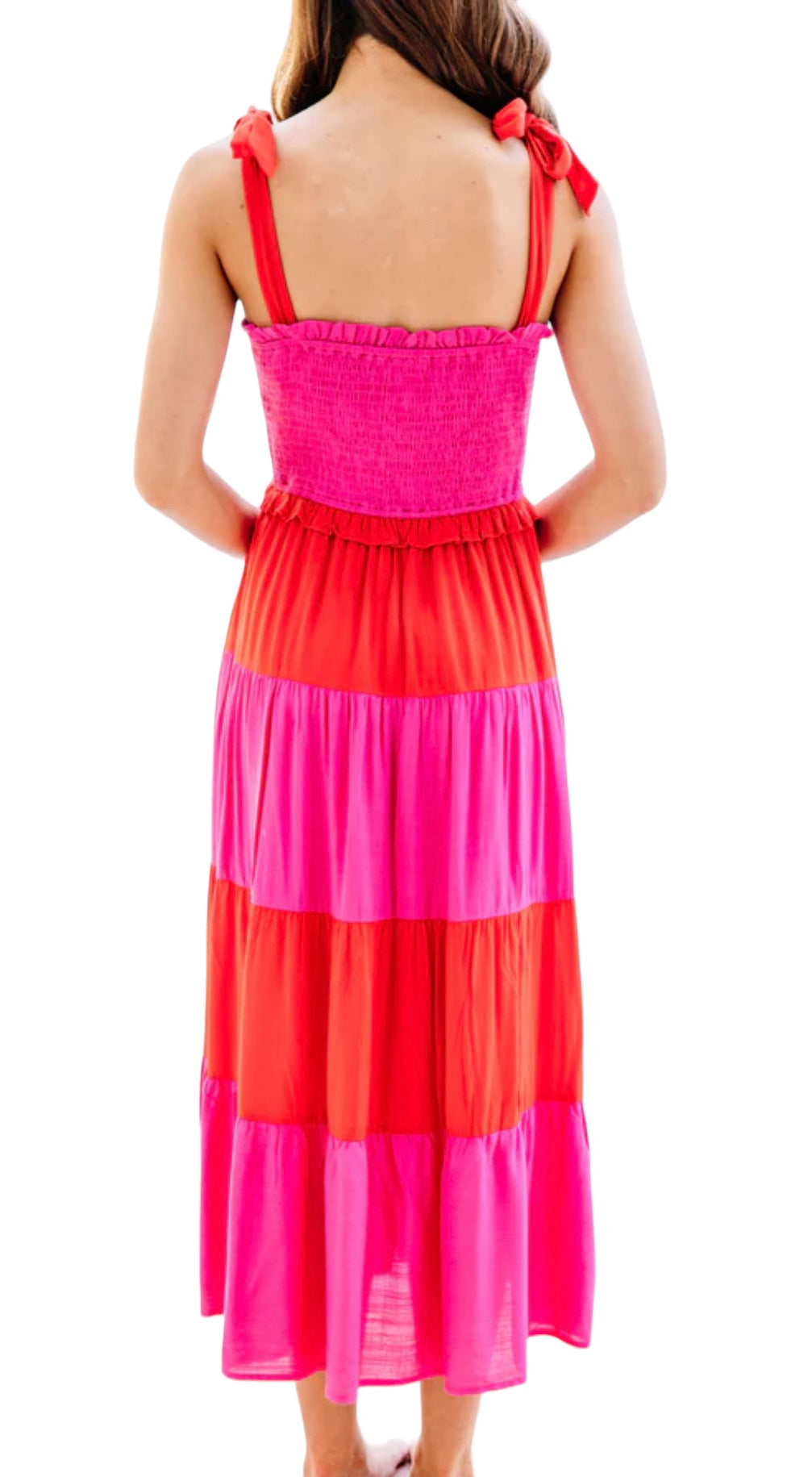 JODIFL Bow Shoulder Pink&RED Dress