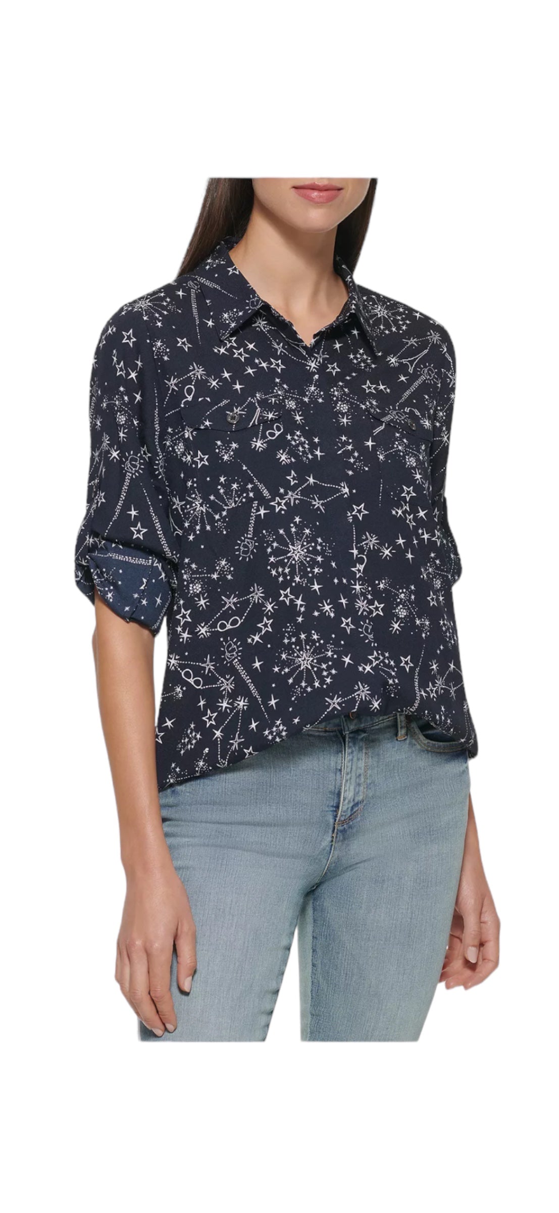 Karl Lagerfeld Paris Printed Button-Front Top