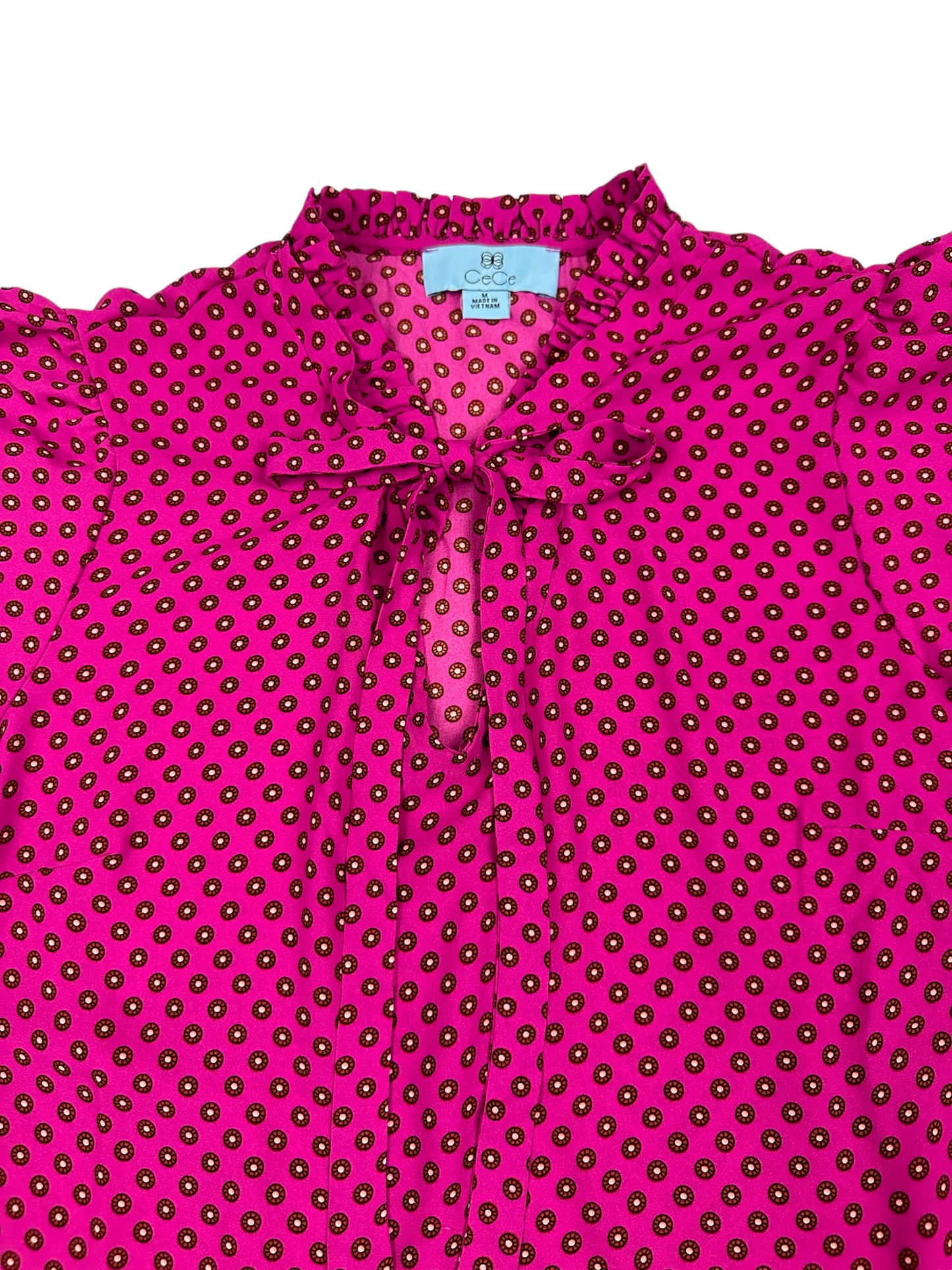 CeCe Print Puff Sleeve Blouse in Radiant Fuchsia