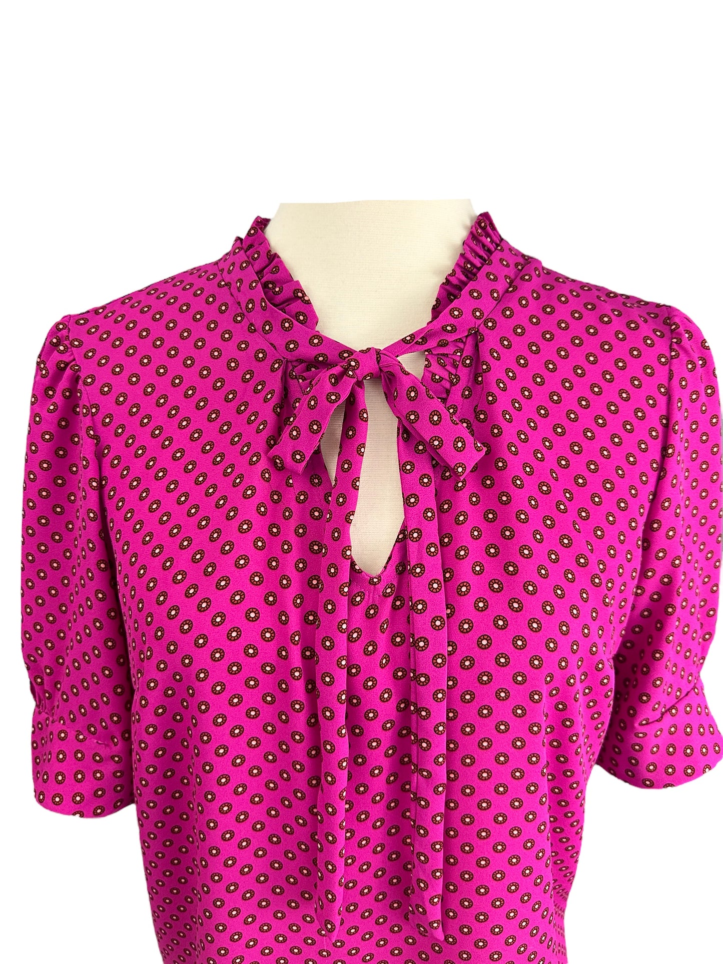 CeCe Print Puff Sleeve Blouse in Radiant Fuchsia