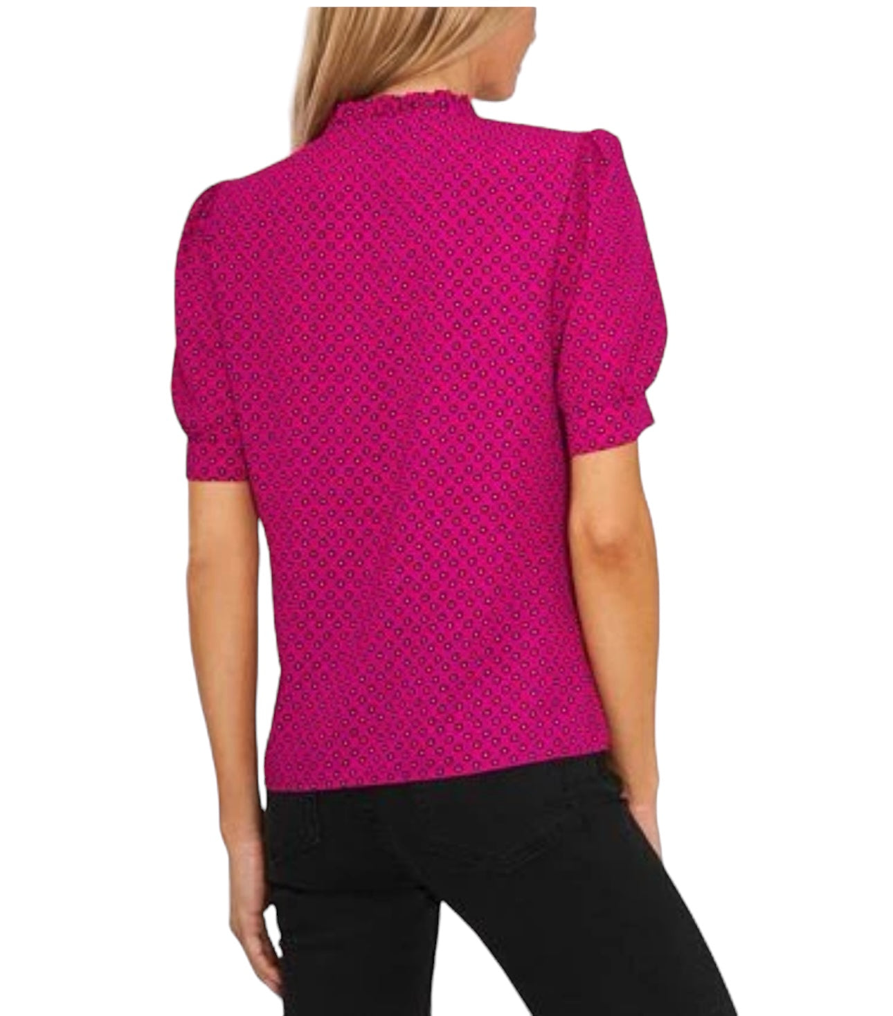 CeCe Print Puff Sleeve Blouse in Radiant Fuchsia