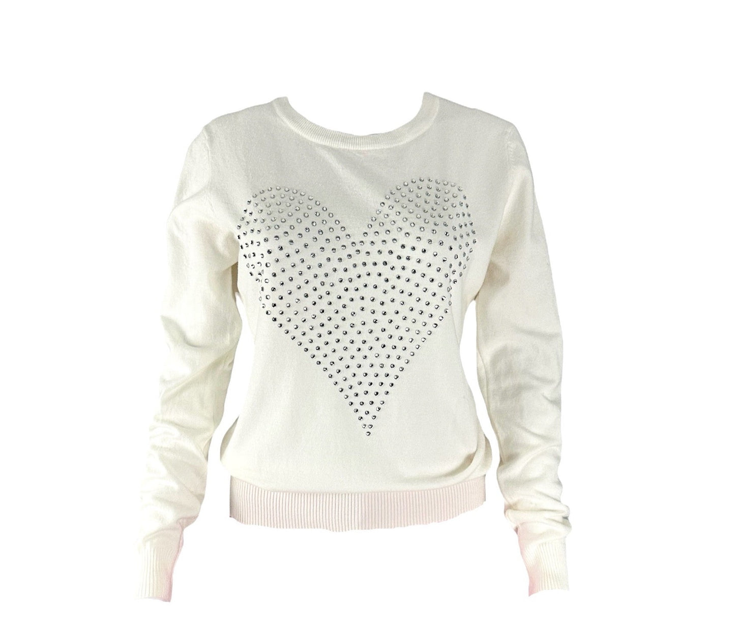 Vila Milano heart rhinestones long sleeve white sweater