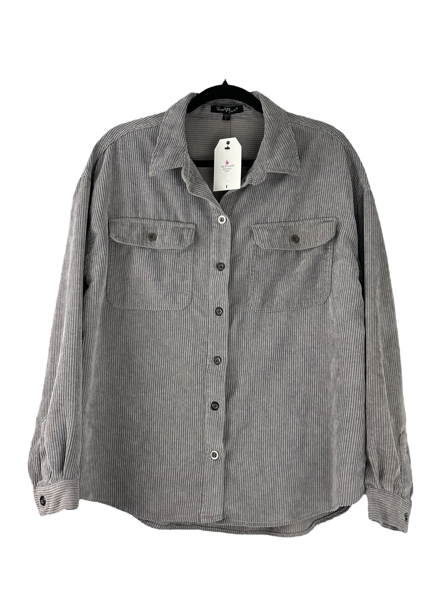 Chaqueta estilo camisa de pana con corazón de terciopelo Gris
