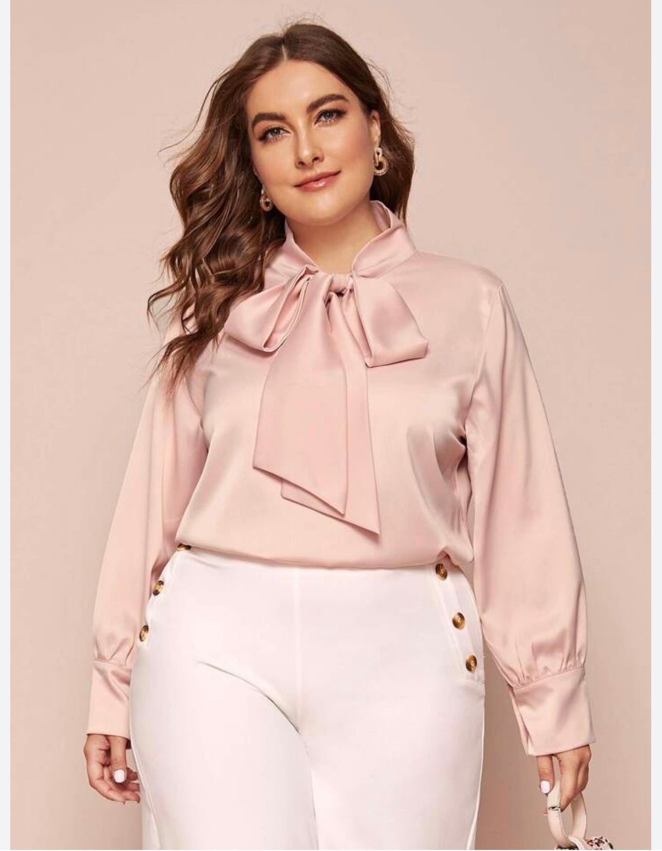 Women’s Bow-Tie Neck Blouse Shirt Pink Nude