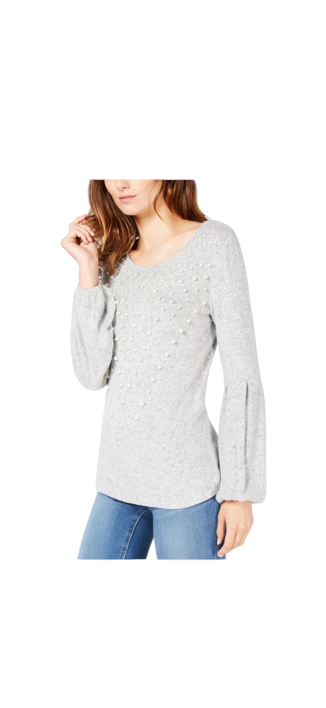 I-N-C International Concepts Faux-Pearl Gray Pullover Sweater