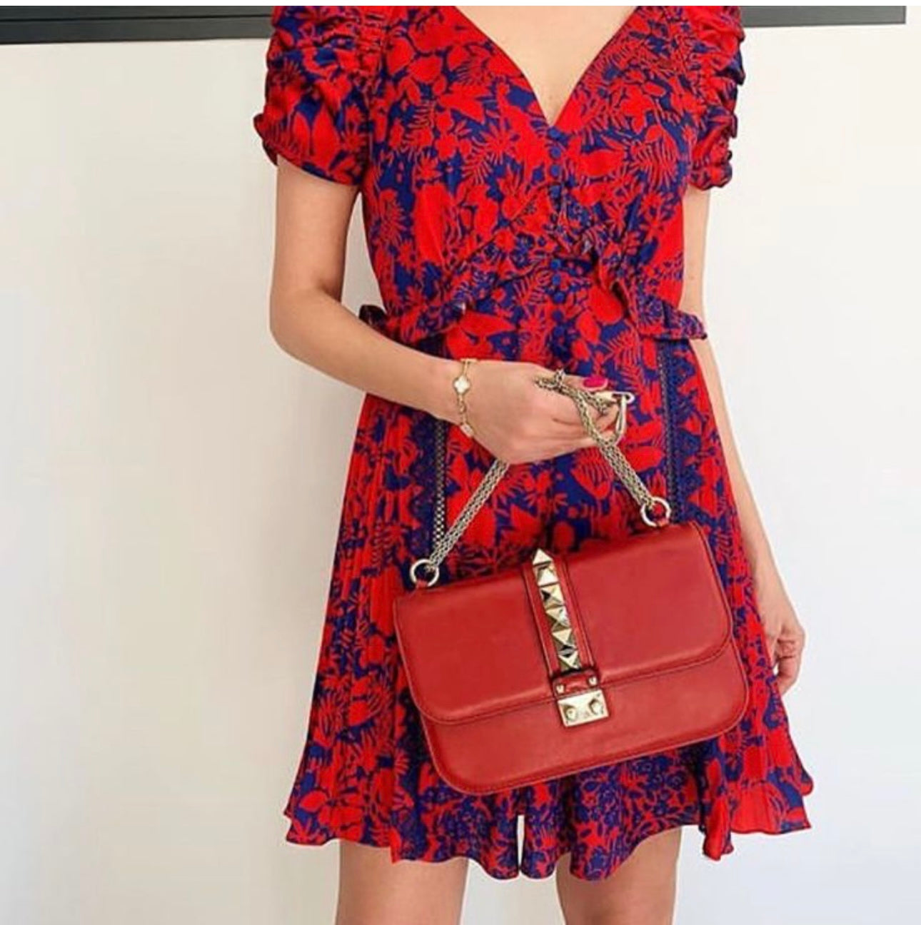 Self Portrait - Red Floral Print Satin Mini Dress