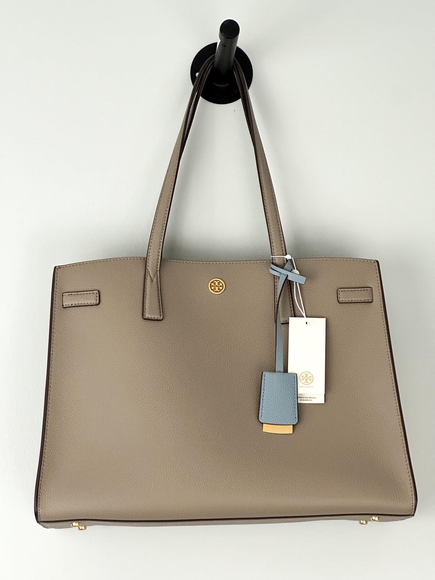 Tory Burch Leather Tote Bag Walker Satchel Gray