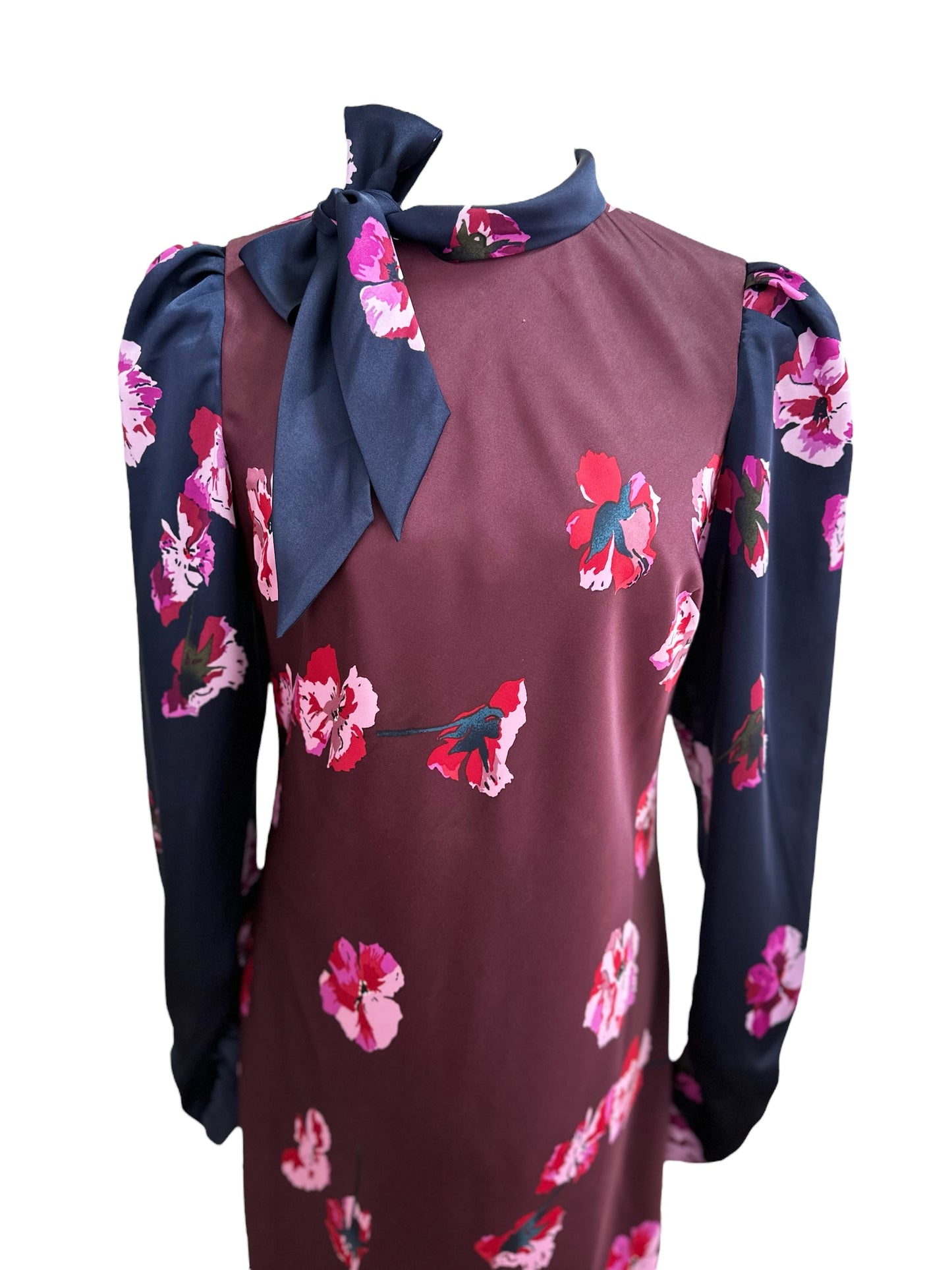 Joie Kylan Floral Long Sleeve Pencil Dress Neck Tie