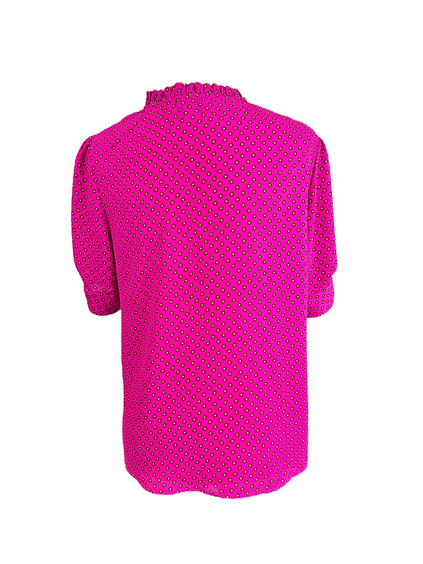 CeCe Print Puff Sleeve Blouse in Radiant Fuchsia