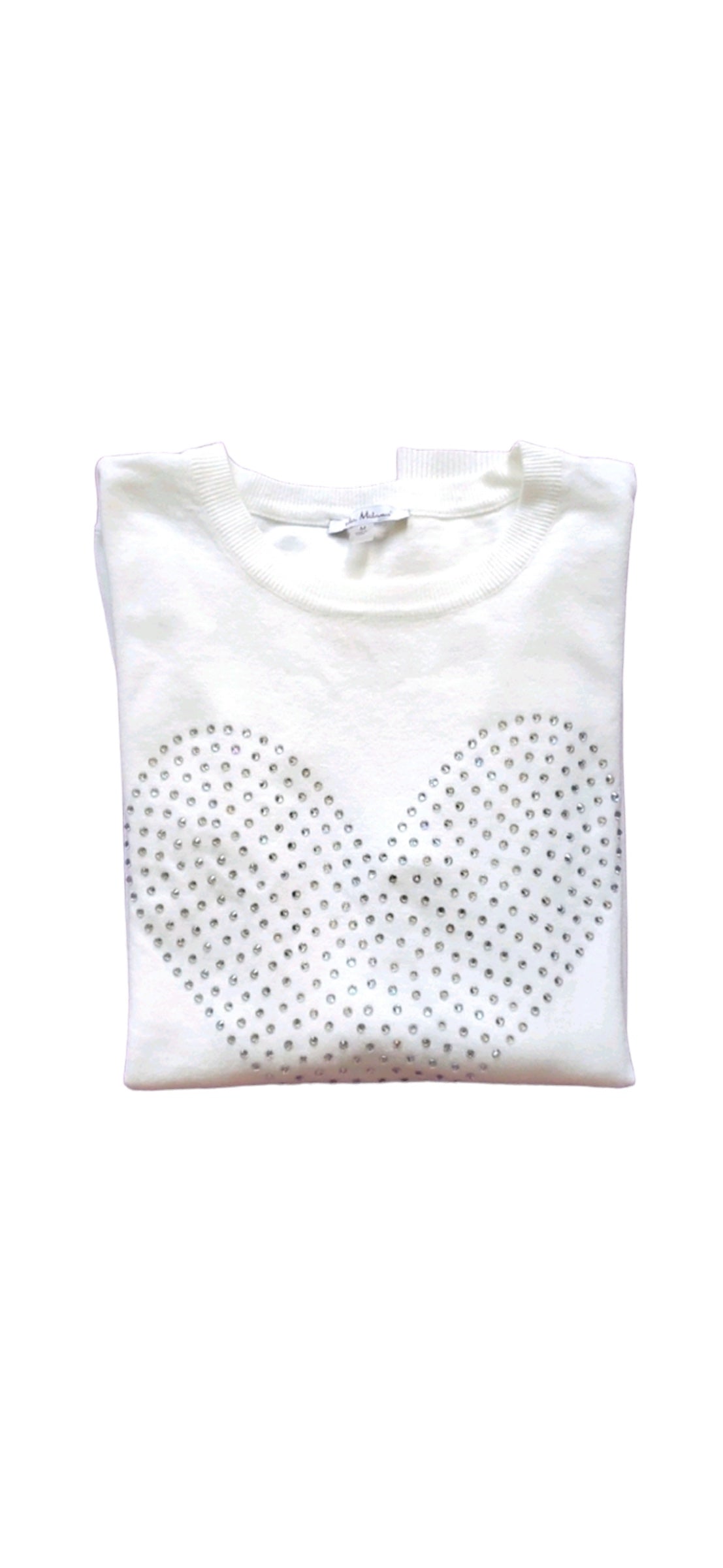 Vila Milano heart rhinestones long sleeve white sweater