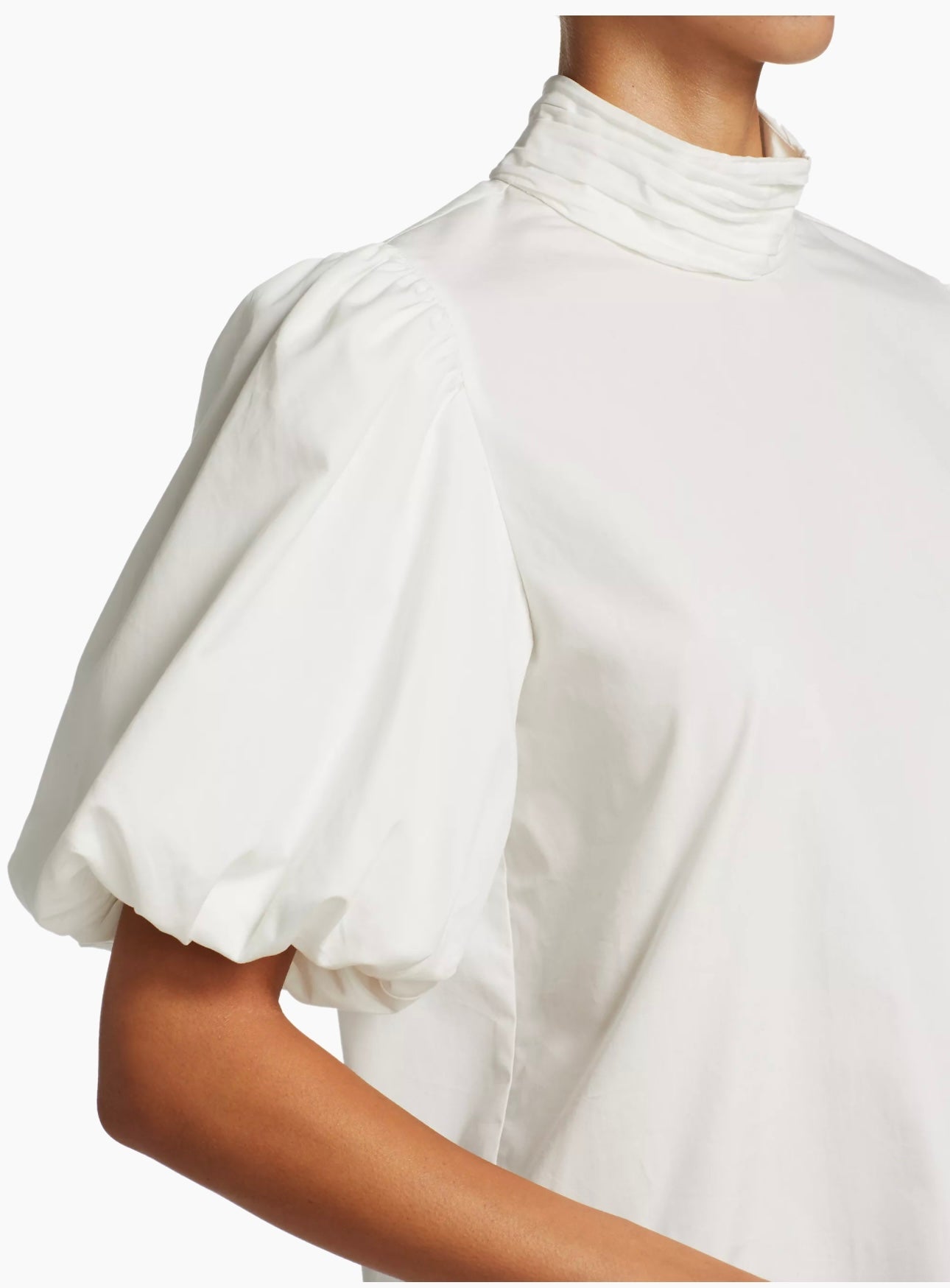 Frame Margot Puff-Sleeve Blouse White With a Ruched Highneck