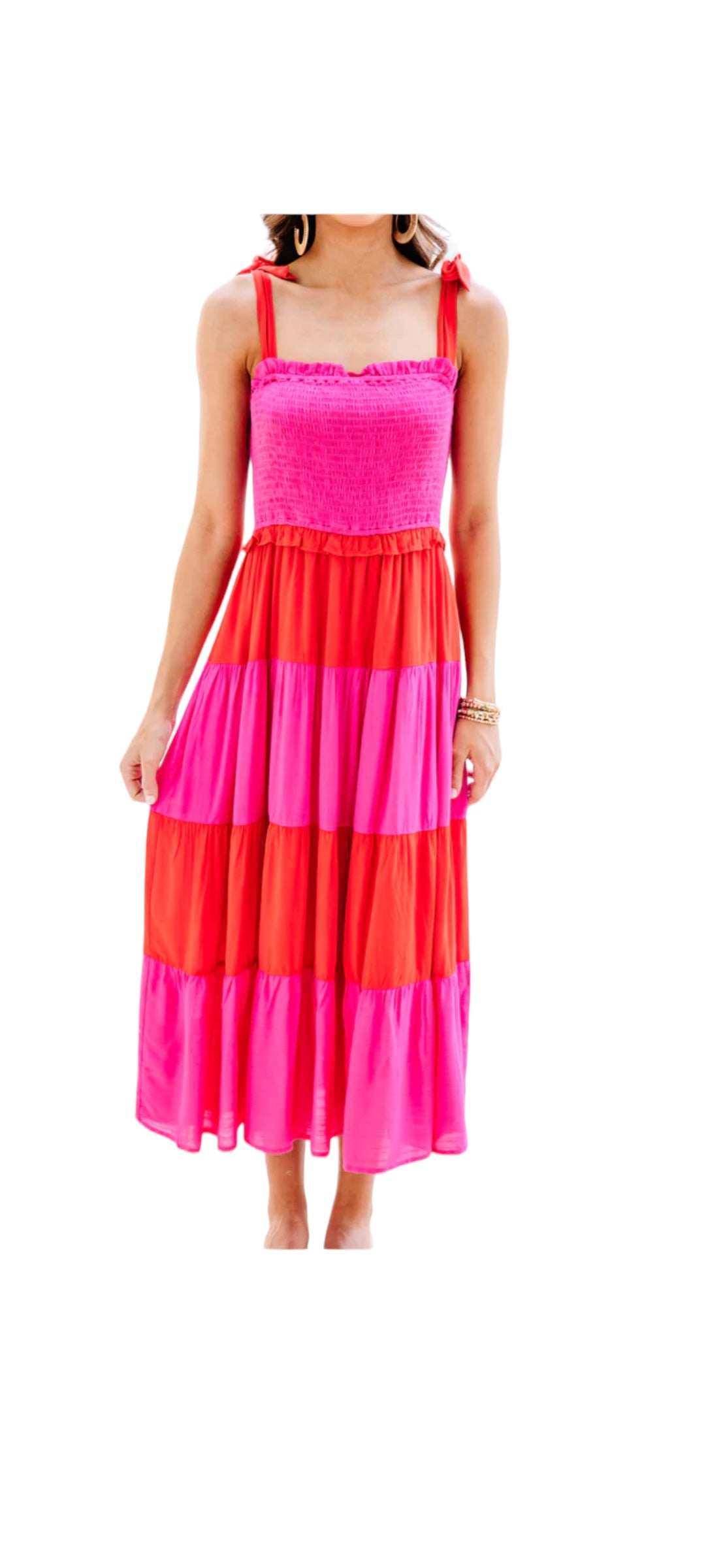 JODIFL Bow Shoulder Pink&RED Dress