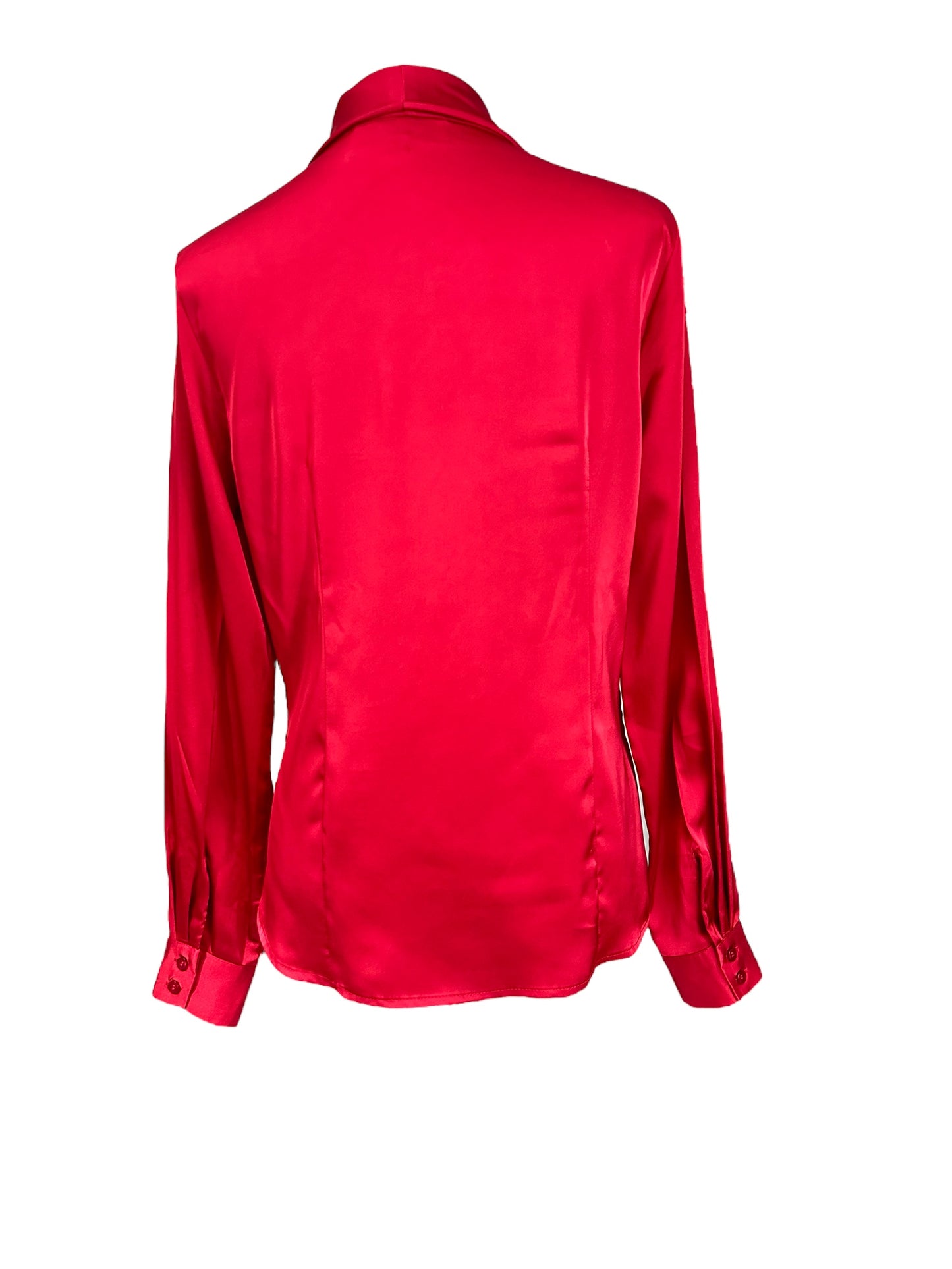 Kasper Bow Tie Long Sleeve Shirt Satin Red Blouse