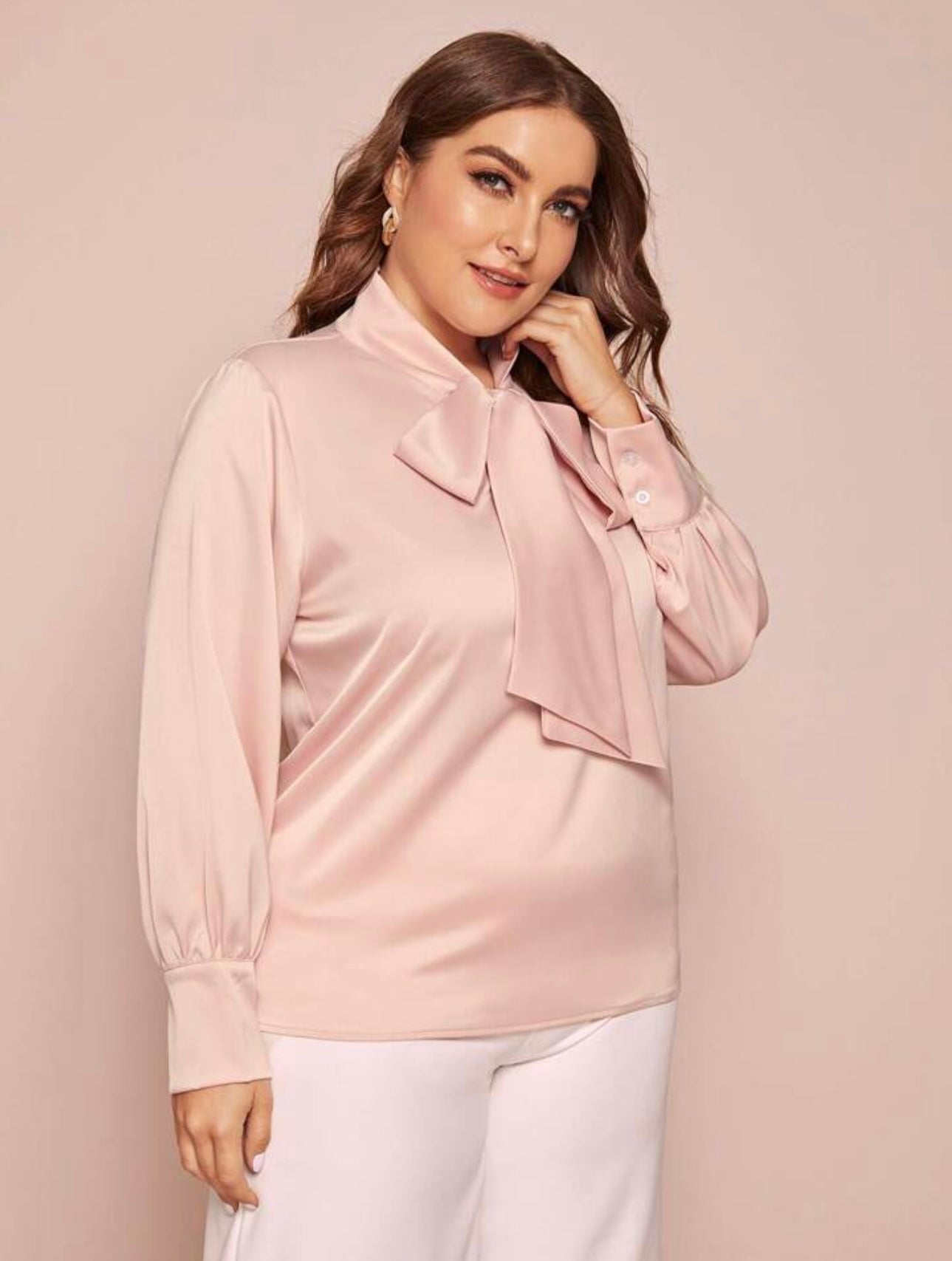 Women’s Bow-Tie Neck Blouse Shirt Pink Nude