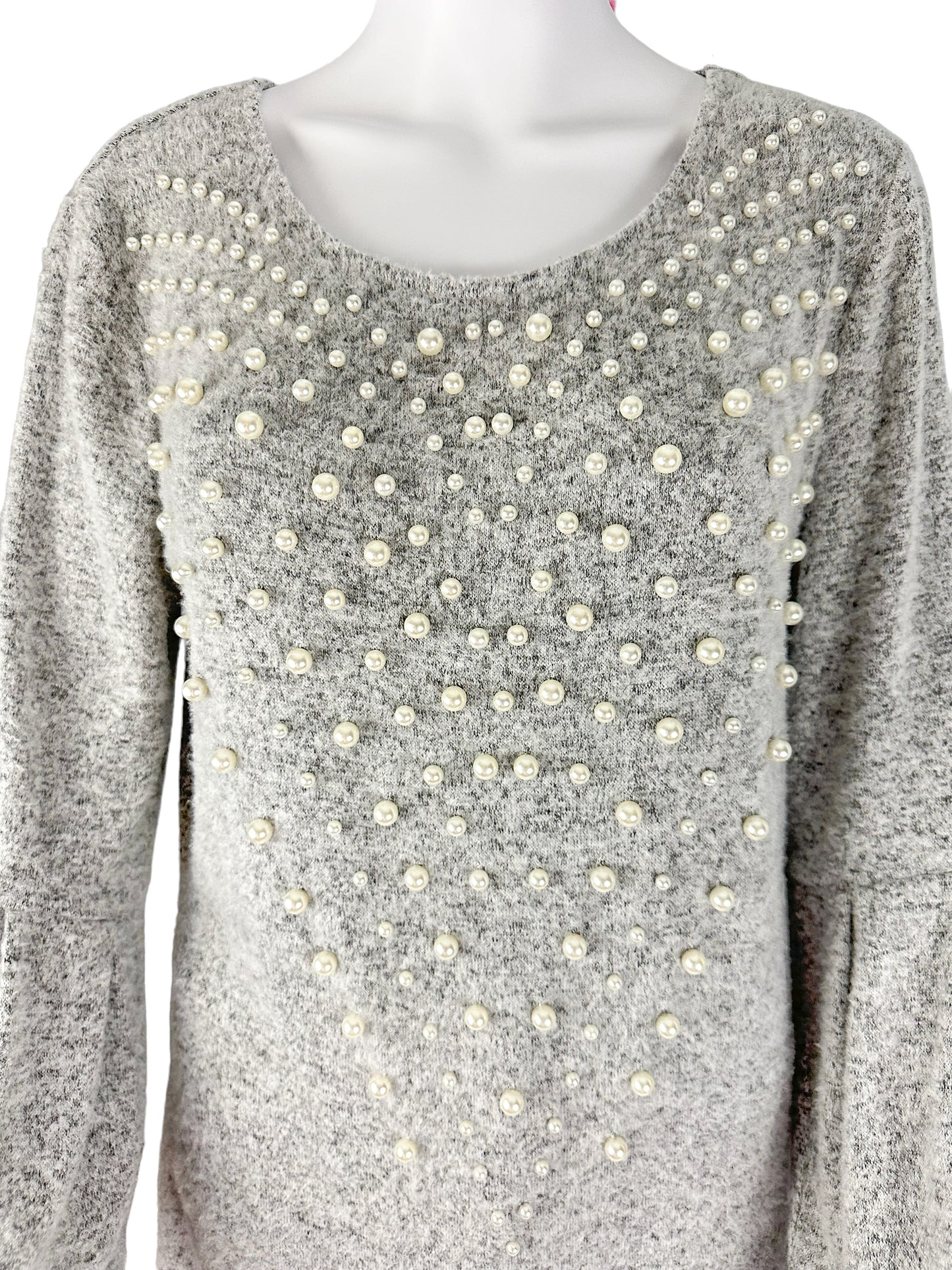 I-N-C International Concepts Faux-Pearl Gray Pullover Sweater