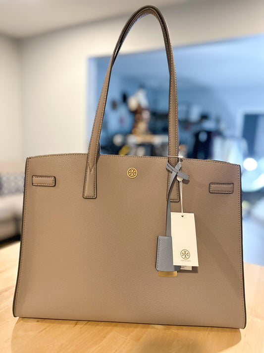 Tory Burch Leather Tote Bag Walker Satchel Gray