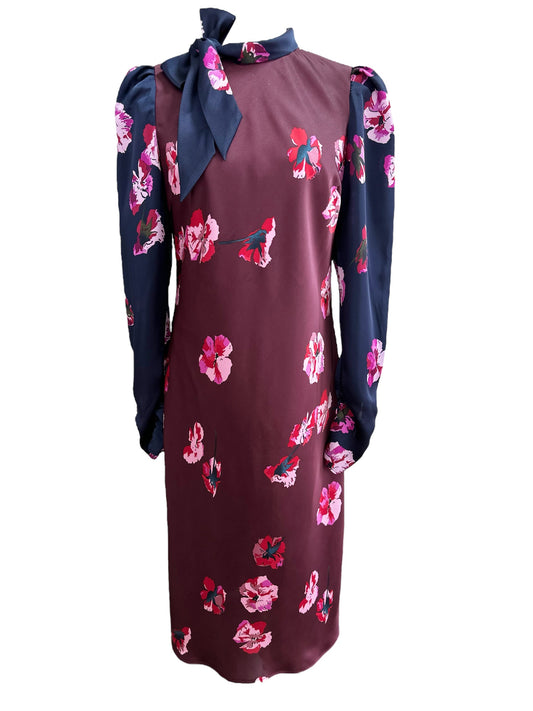 Joie Kylan Floral Long Sleeve Pencil Dress Neck Tie