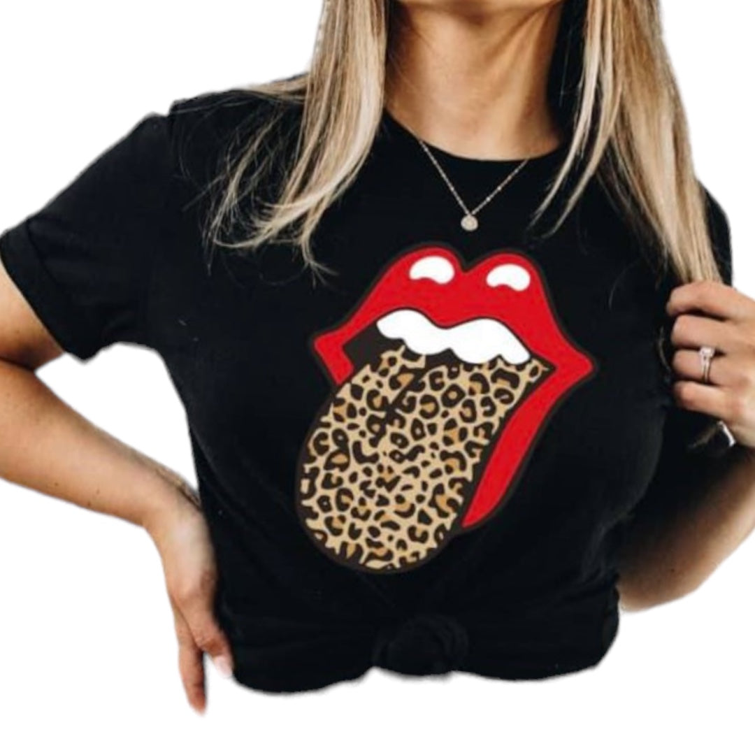 Leopard Tongue Tshirt Black